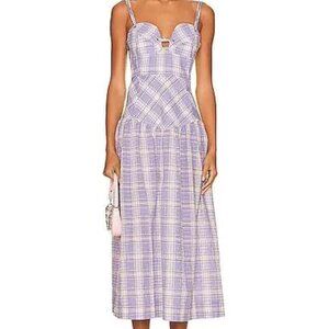 Ganni Lavender Plaid Seersucker Midi Dress